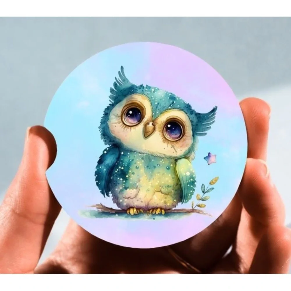 Set of 2 Car Coasters, Owl 3 Car‎ Coaster, Neoprene Car Coaster